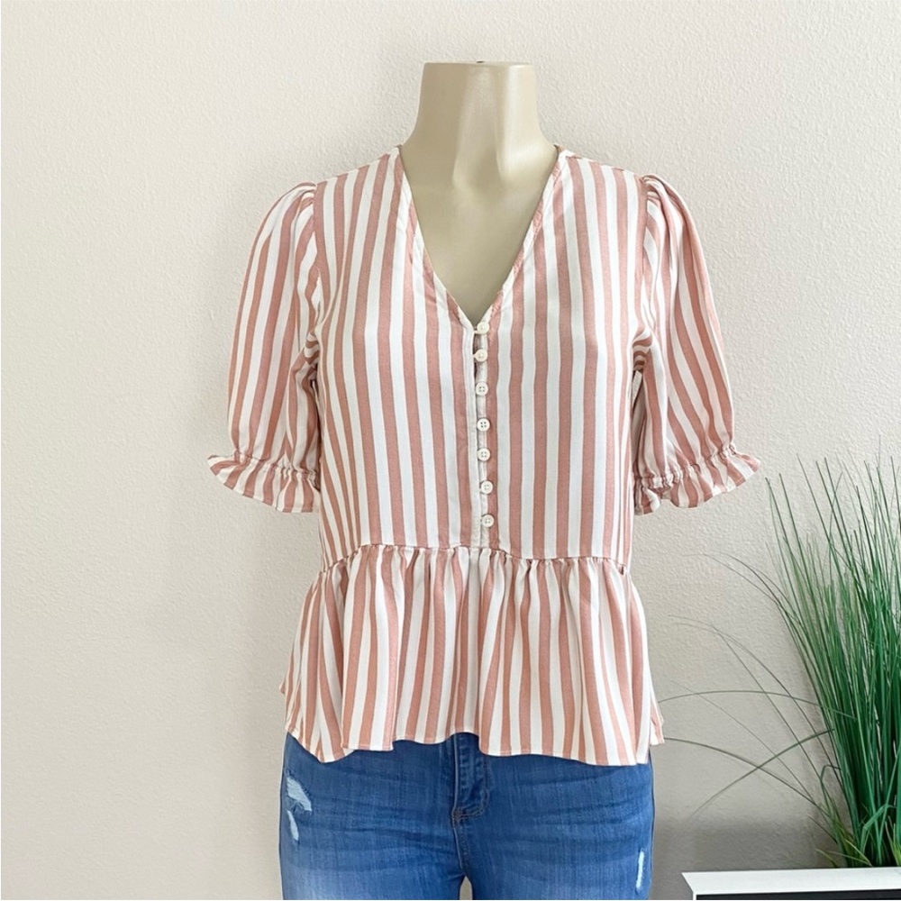 Madewell stripe peplum ruffle cute top XS